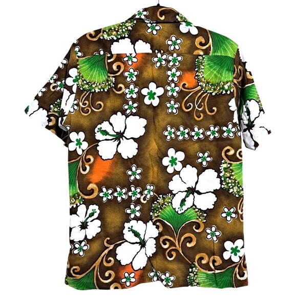 Vintage 1960s Hawaiian Aloha Shirt Sz M Made in Hawaii Metal Coin Buttons Habisc - Picture 3 of 9